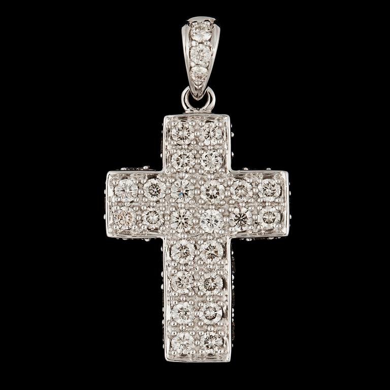 A brilliant cut diamond cross pendant, tot. 1 ct.