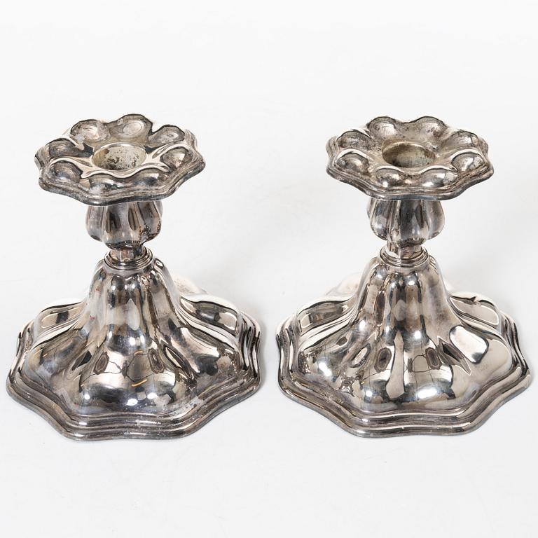 Ljusstakar, ett par, silver, C G Hallberg, 1955.