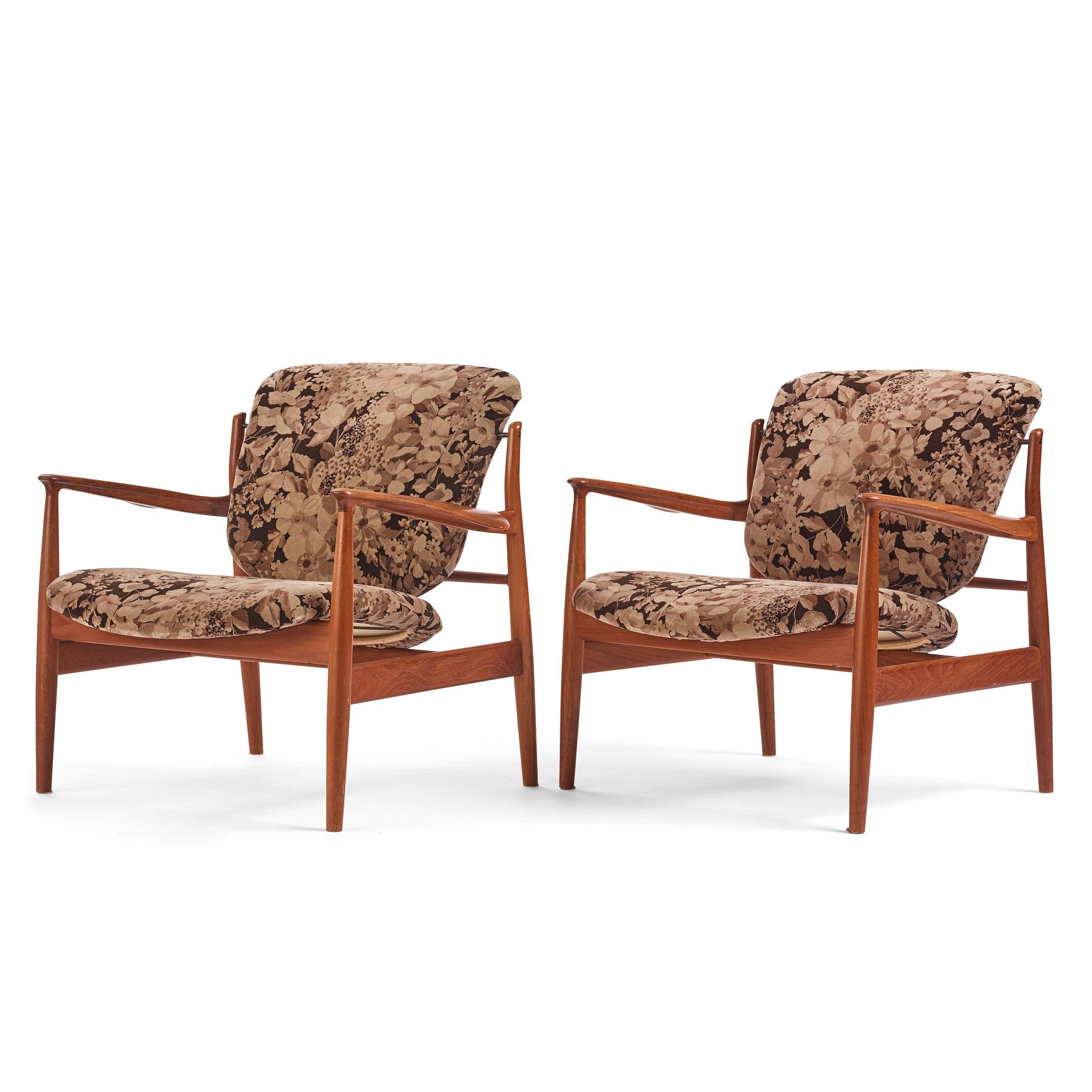 Finn Juhl, a pair of "FD 136" easy chairs, France & Daverkosen, Denmark, 1950s.