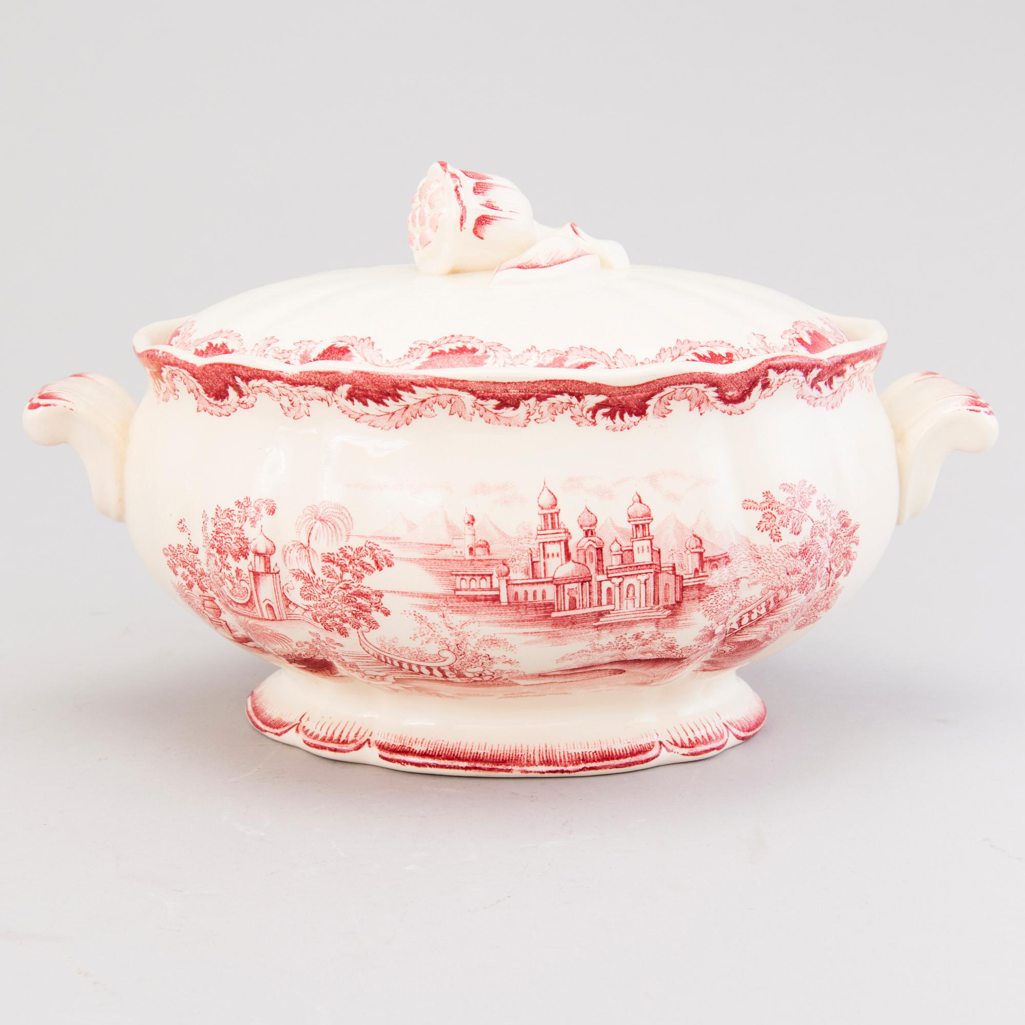 MATSERVIS, 157 delar, flintgods, "Bengali, röd", Rörstrand, 1940-tal.