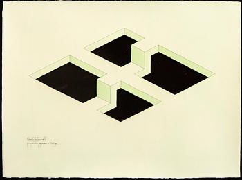 Oscar Reutersvärd, water color with paper cut, signed.