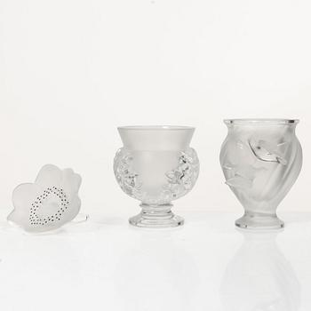 René Lalique, Six glass objects, Lalique, France, second half of the 20th century.