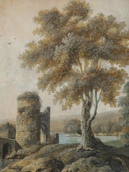 Louis Belanger, Translation: "French landscape with figures by a river".