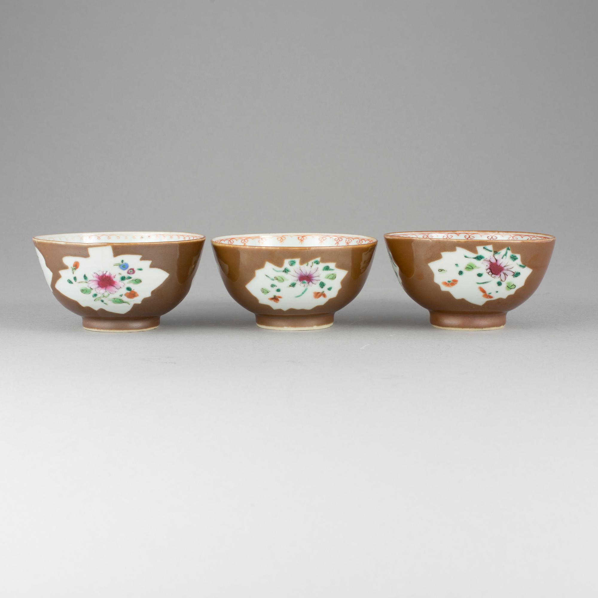 SKÅLAR, 3 st, porslin, Kina, 1700-tal.