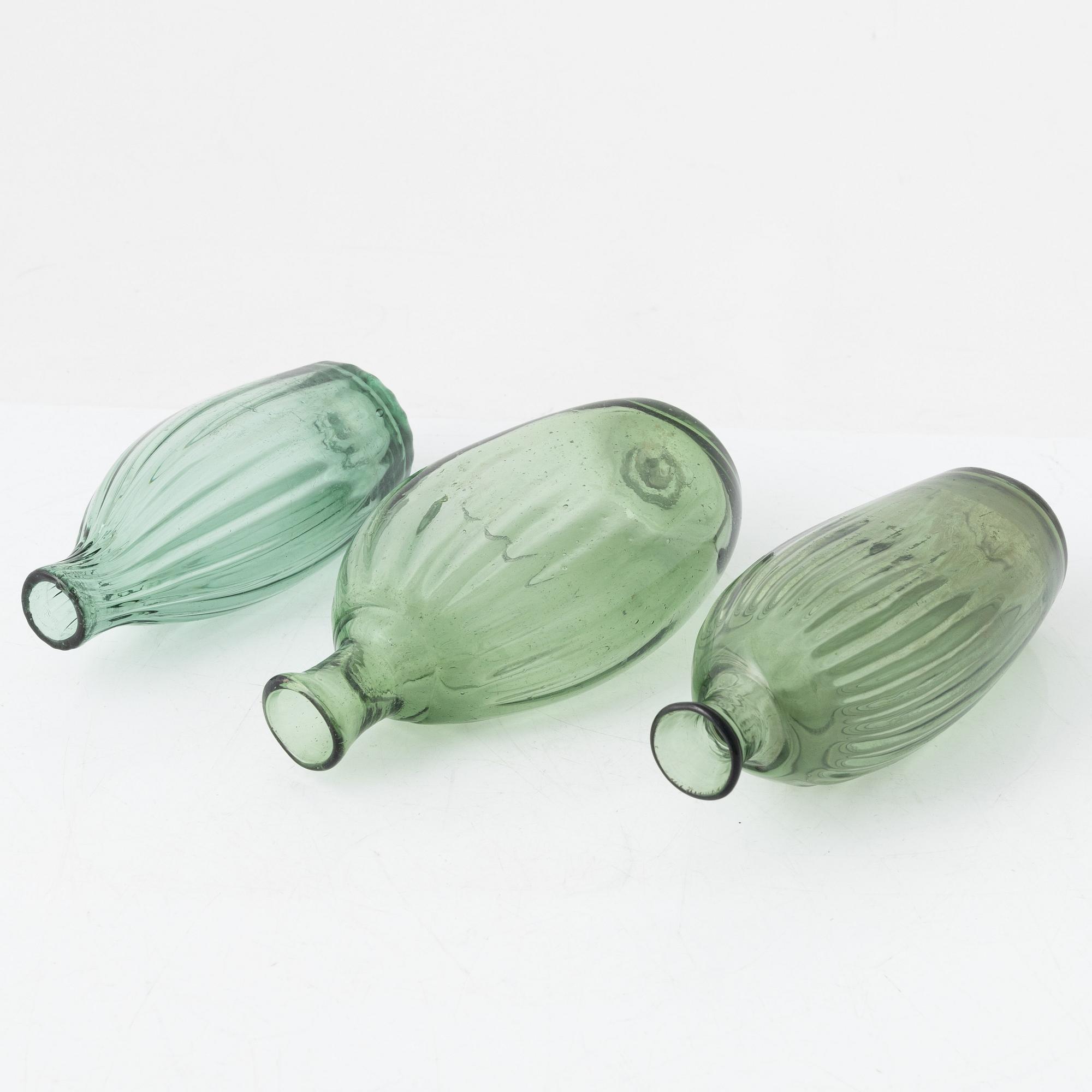 A set of three 'Waldglas' flasks, presumably 18th Century.