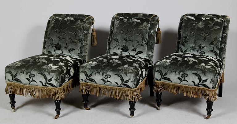 SALONGSMÖBEL, 5 del, tapetserarstil, nyrenässans, sent 1800-tal.