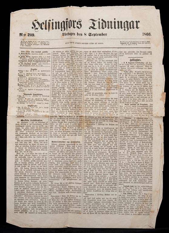 TIDNINGAR, 8 st, Hufvudstadsbladet, Helsingfors Tidningar m.fl. Helsingfors 1829-1881.