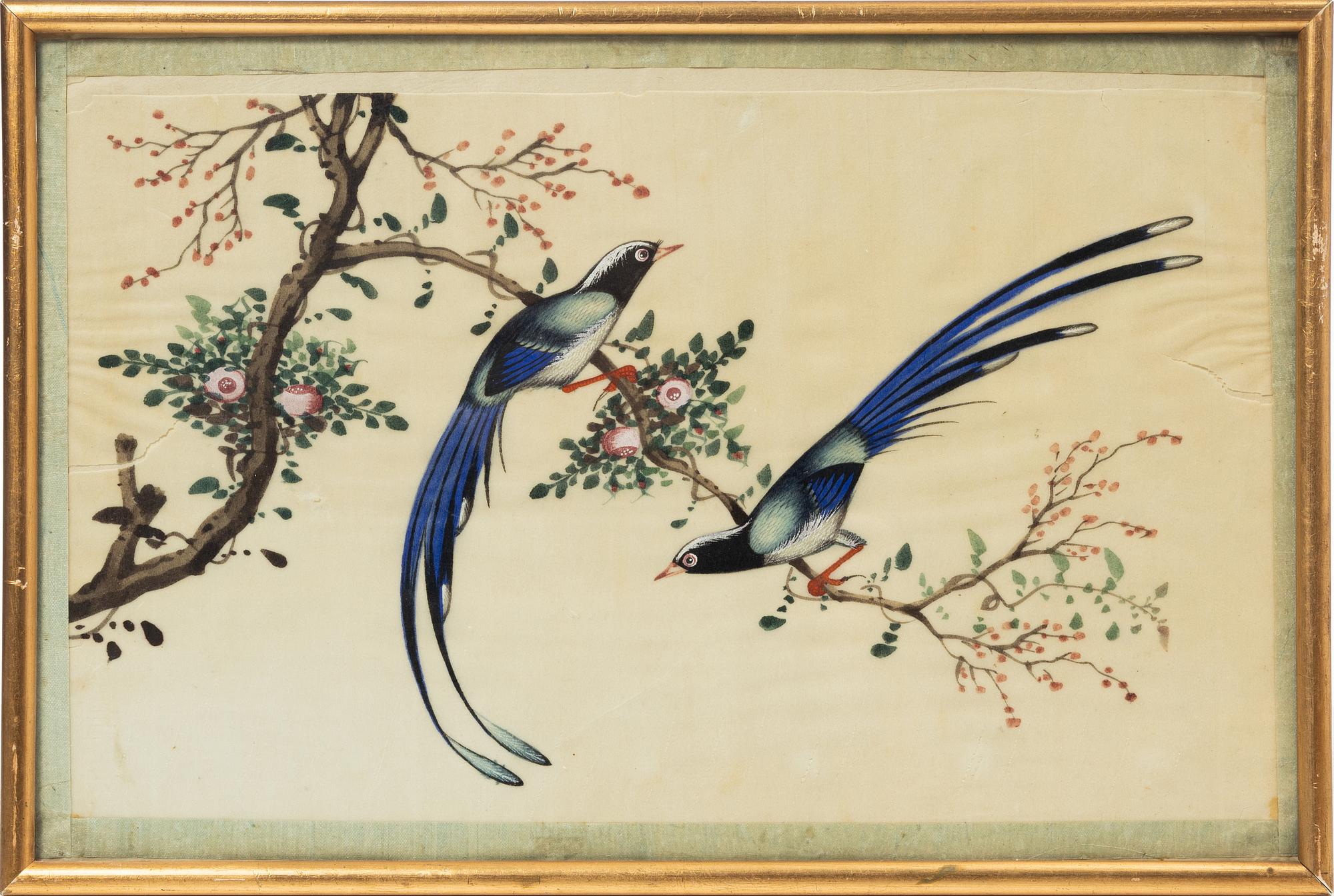 Rispappersmålningar, 9 stycken. Qingdynastin, 1800-tal.