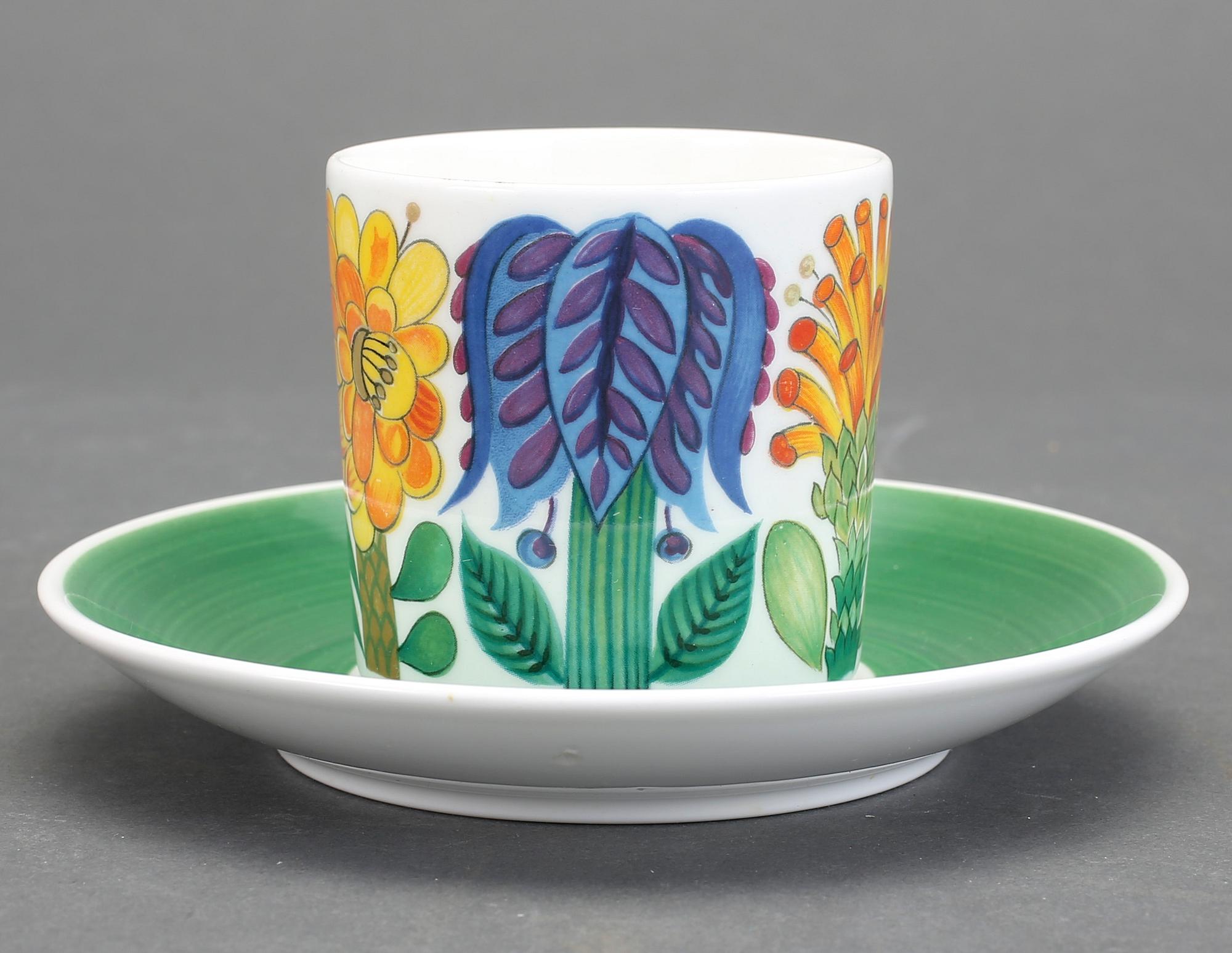 KAFFEKOPPAR 8 st MED FAT, benporslin, Tahiti, Stig Lindberg, Gustavsberg.