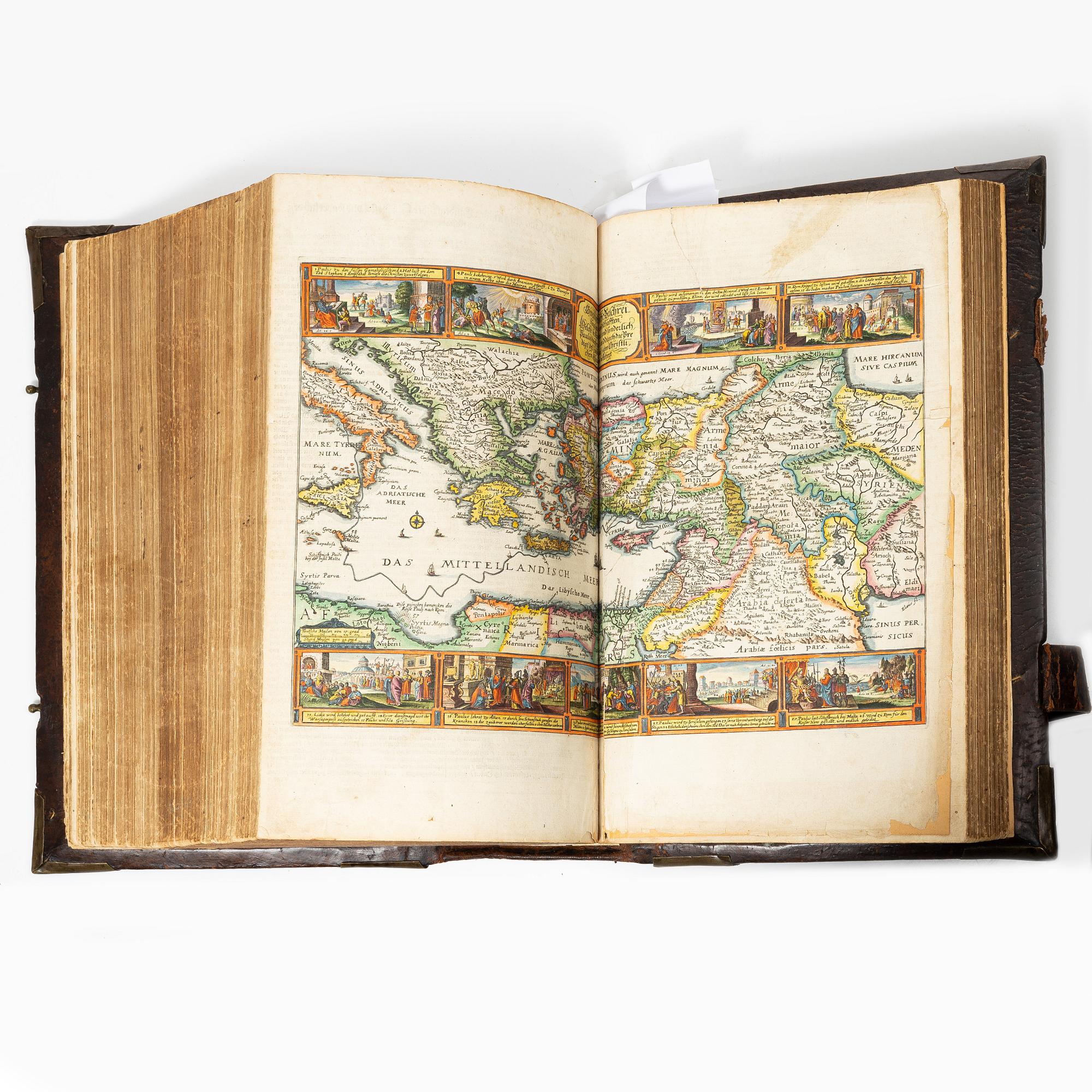 Biblia, Nürnberg 1662, med vackert bemålade gravyrer.