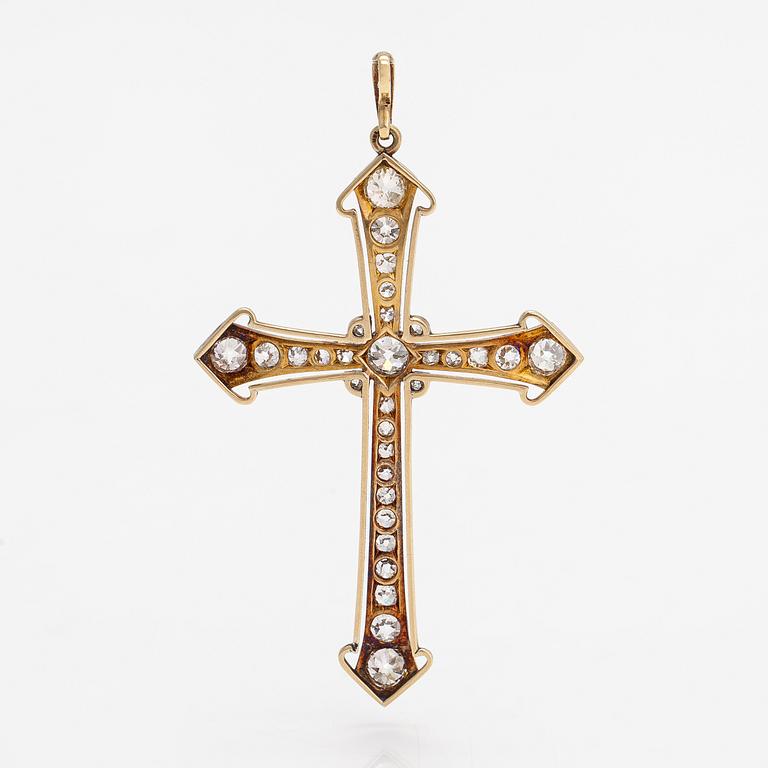 An 18K gold cross pendant with old-cut diamonds ca. 5.43 ct in total. With certificate.