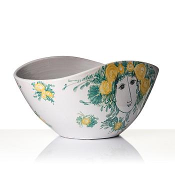 Björn Wiinblad, stor skål, glaserad keramik, Danmark, daterad 1977.