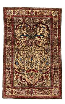 A RUG, a semi-antique silk Kashan relief (souf), ca 202 x 130,5-133 cm.