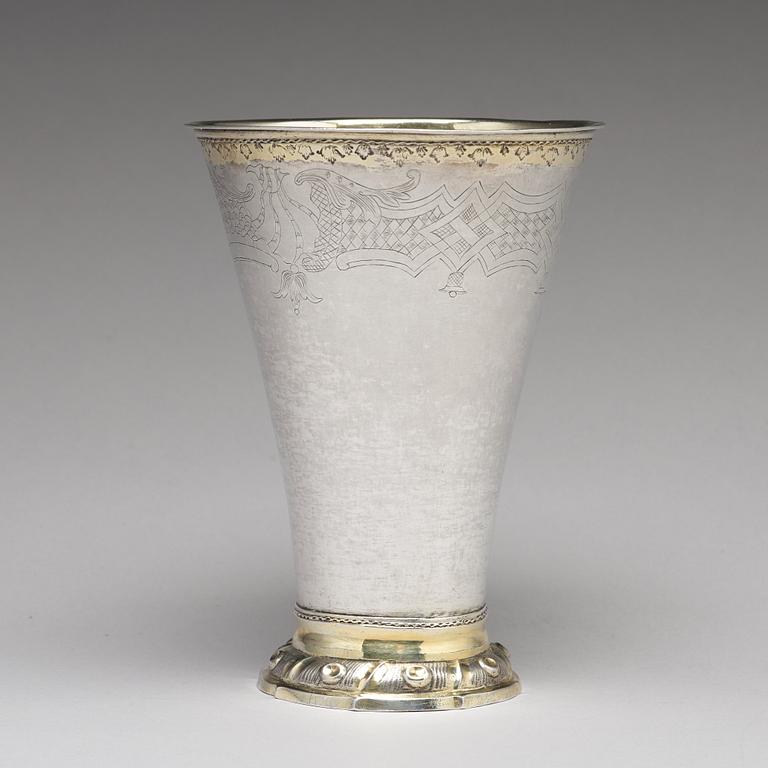 A Swedish 18th century parcel-gilt silver beaker, mark of Aron Wangstelius, Torshälla 1760.