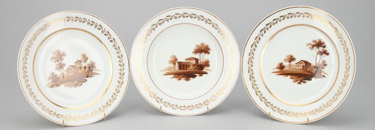 A SET OF THREE PLATES, Two plates and one soup plate.