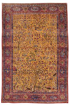 293. A carpet, a semi-antique silk Kashan figural, ca 309-310 x 204,5-207 cm.