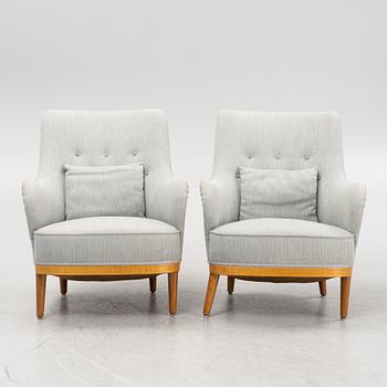 Carl Malmsten, attributed to. A pair of inlay easy chairs, mid 20th Century.