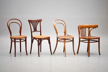 KARMSTOL samt STOLAR, 6 st, Thonet samt  Jacob & Josef Kohn, 1900-talets första hälft.