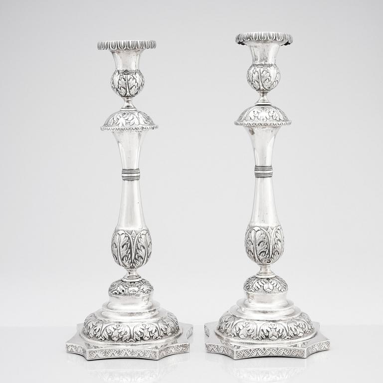 A pair 19th century Russian silver candlesticks, unidentified maker's mark, possibly Dimitry Agafanov (Kirov).