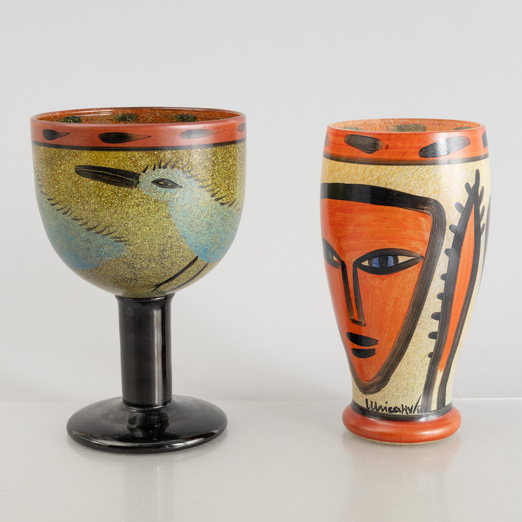 Ulrica Hydman-Vallien, skål, pokal och vas, glas, Kosta Boda.