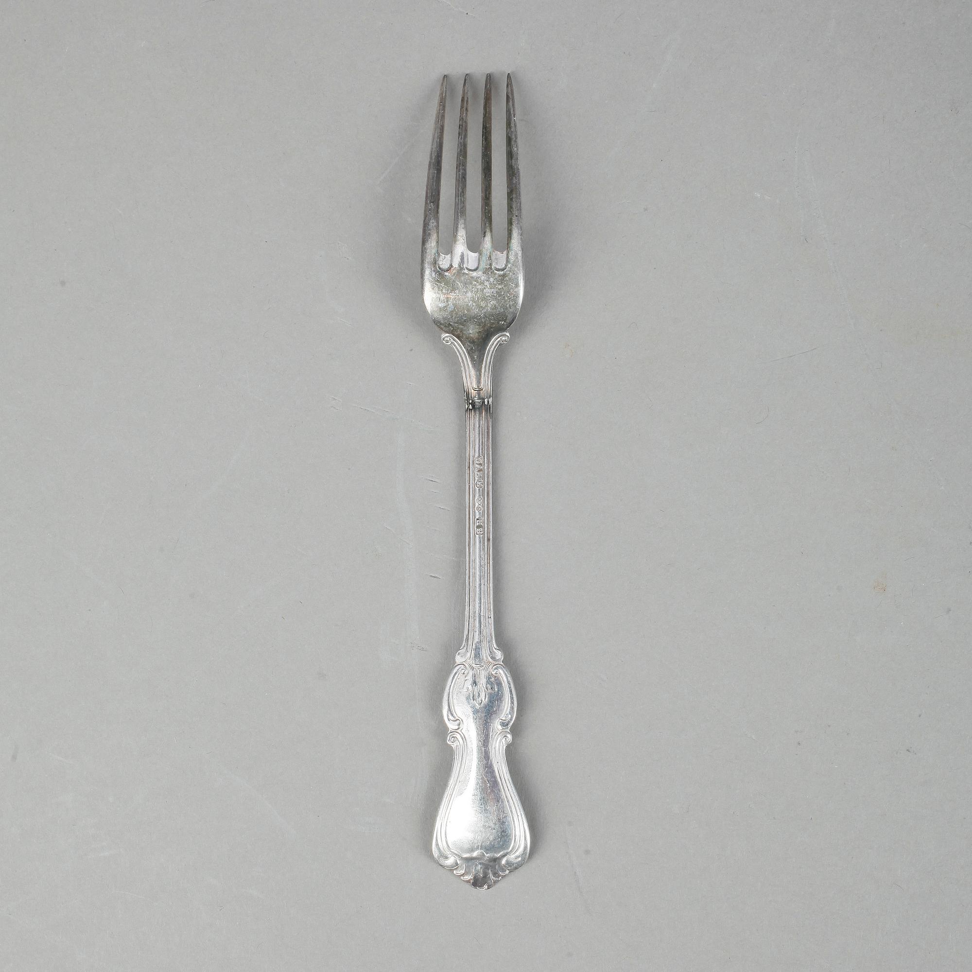 SMÖRGÅS/EFTERRÄTTSGAFFLAR, 12 st, silver, "Olga", GAB, 1950-70-tal. Tot ca 264 gram.