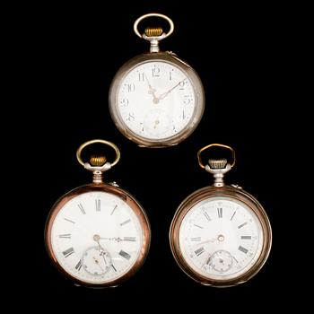 FICKUR, 3 st, silver, sekelskiftet 1900.