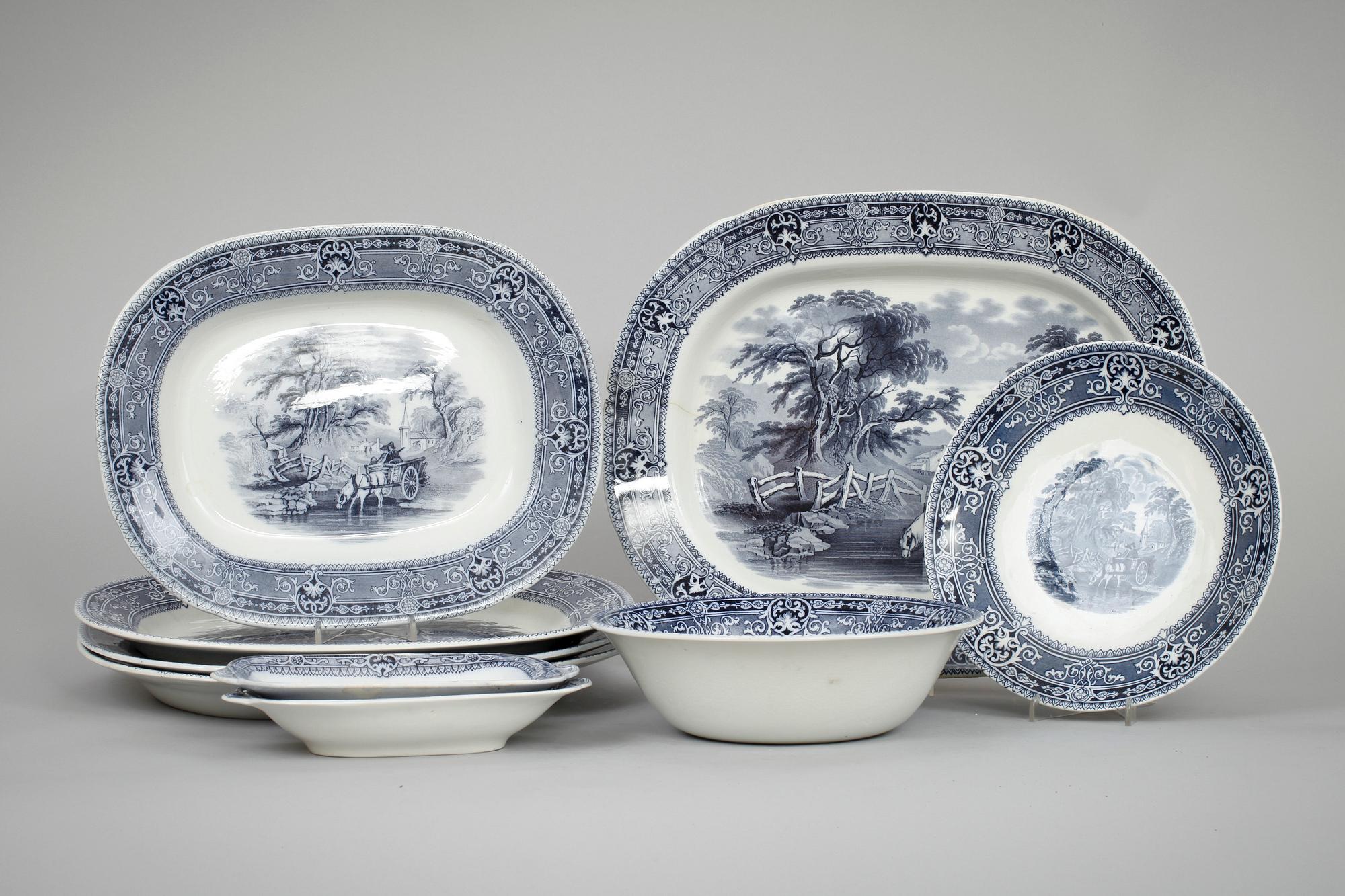MATSERVIS, 67 delar, flintgods, "Woodland", Baker & Co England, 1800/1900-tal.