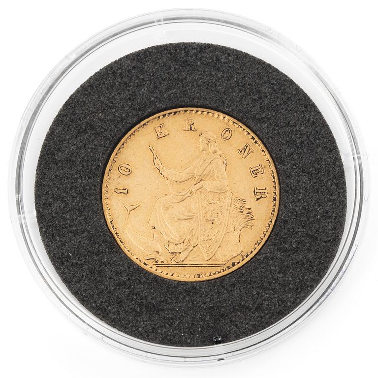 Gold coin, Denmark, Christian IX, 10 kroner, 1873.