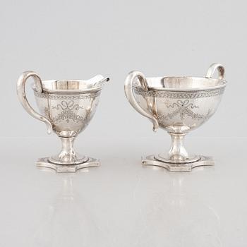 a silver sugar bowl and creamer, Denmark, 1904.
