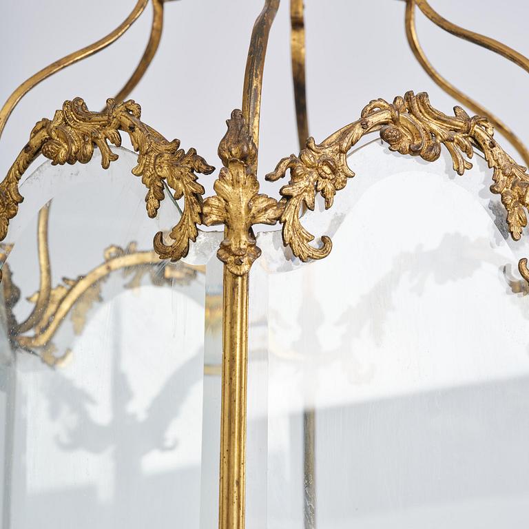 A fine Swedish rococo gilt-brass four-light lantern, Stockholm, later part of the 18th century.
