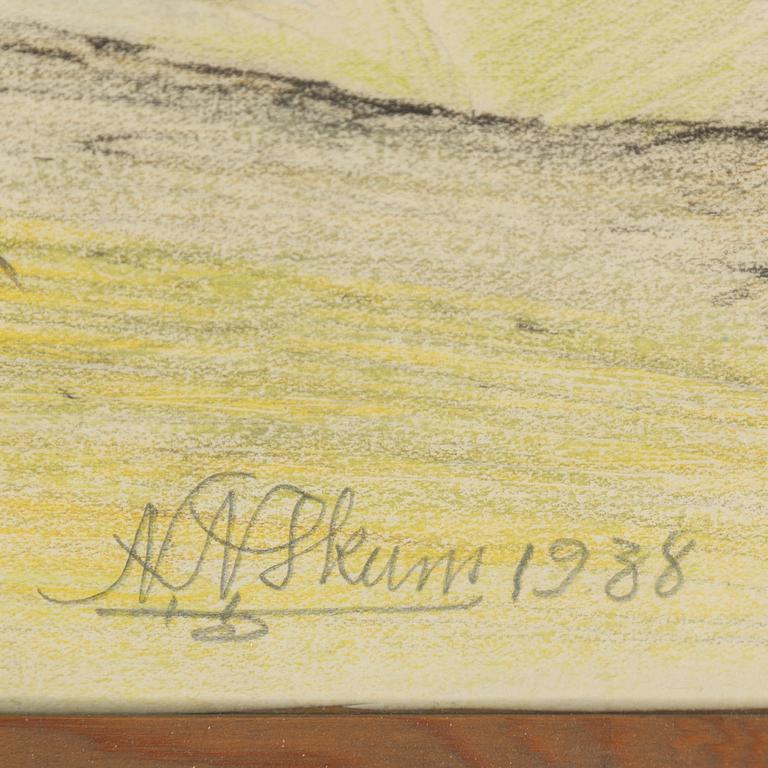 NILS NILSSON SKUM, crayon and pencil, signed N.N. Skum and dated 1938.