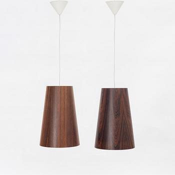 Uno & Östen Kristiansson, a pair of rosewood veneered model 506 ceiling lights, Luxus, Vittsjö, 1960's.