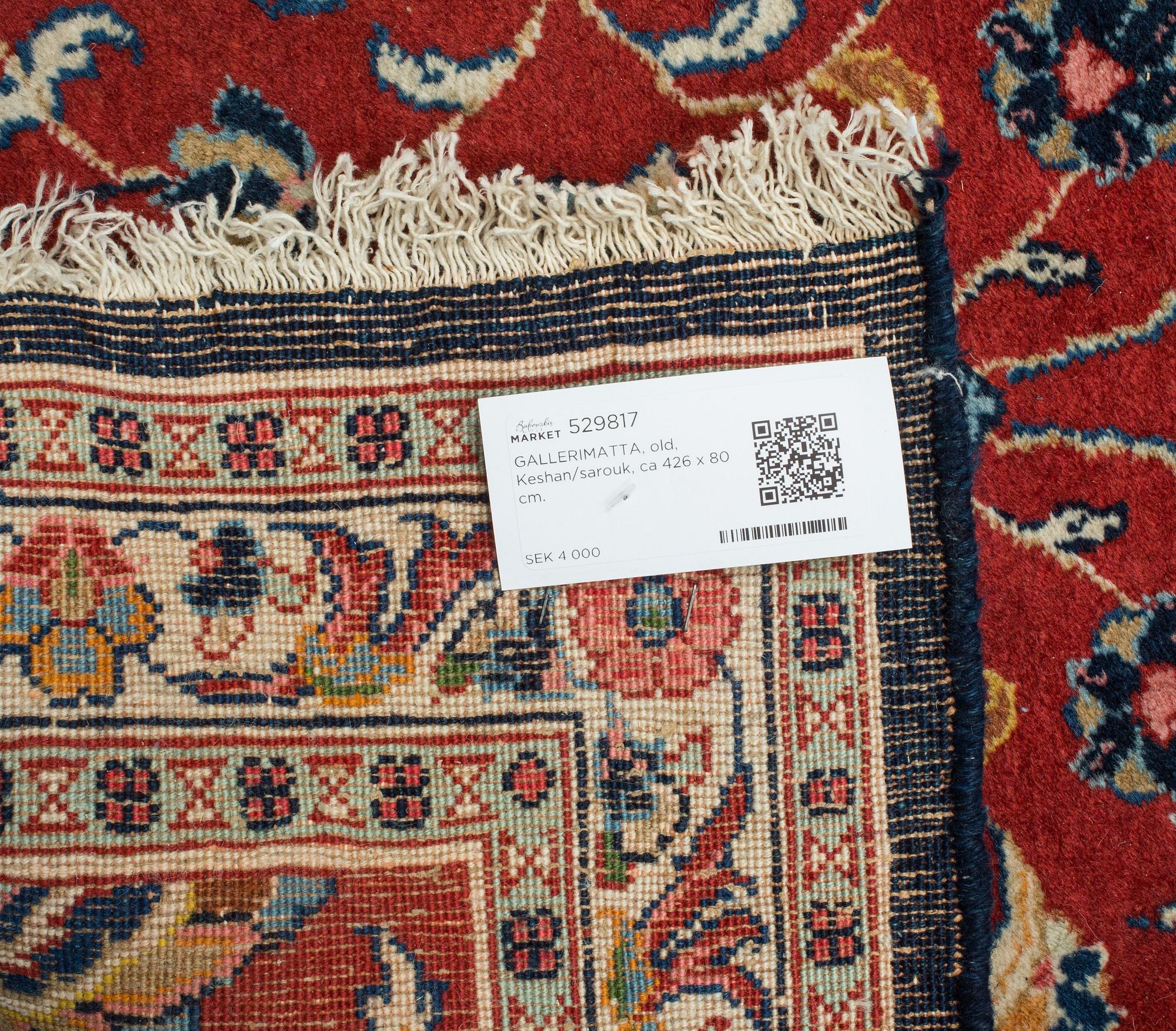 GALLERIMATTA, old, Keshan/sarouk, ca 426 x 80 cm.