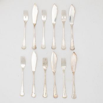 A set of twelve Swedish silver cutlery parts, model 'Hallbergs Chippendale', marks of CG Hallberg, Stockholm 1927-1936.