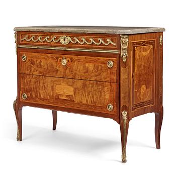 11. A Gustavian marquetry, ormolu-mounted and limestone-top commode by Georg Haupt (master in Stockholm 1770-84).