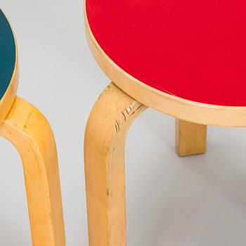 Alvar Aalto, pallar, 2 st, modell 60, Artek, 1960-tal.