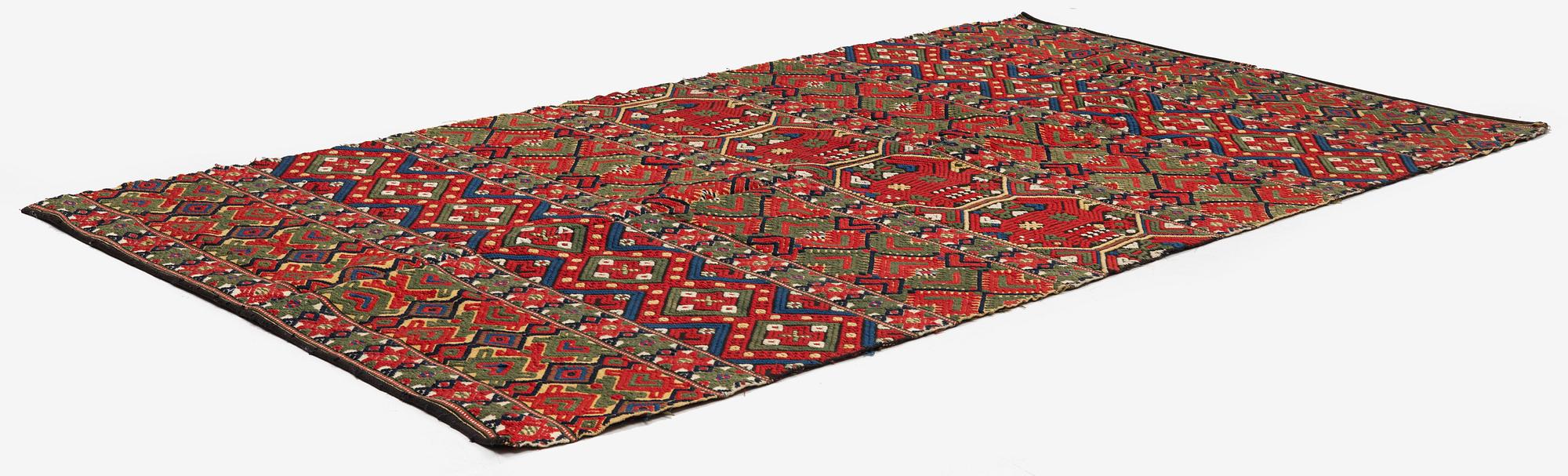 A flat-weave (krabbasnår) bed cover, c. 215 x 118 cm, South-West Scania, dated 1844.
