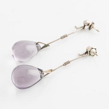 Vivianna Torun Bülow-Hübe, earrings, silver with purple glass drops.