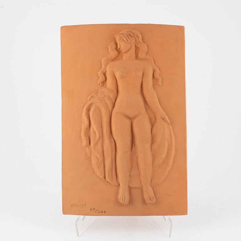 Carl Milles, efter, väggplakett, terracotta stämpelsignerad.