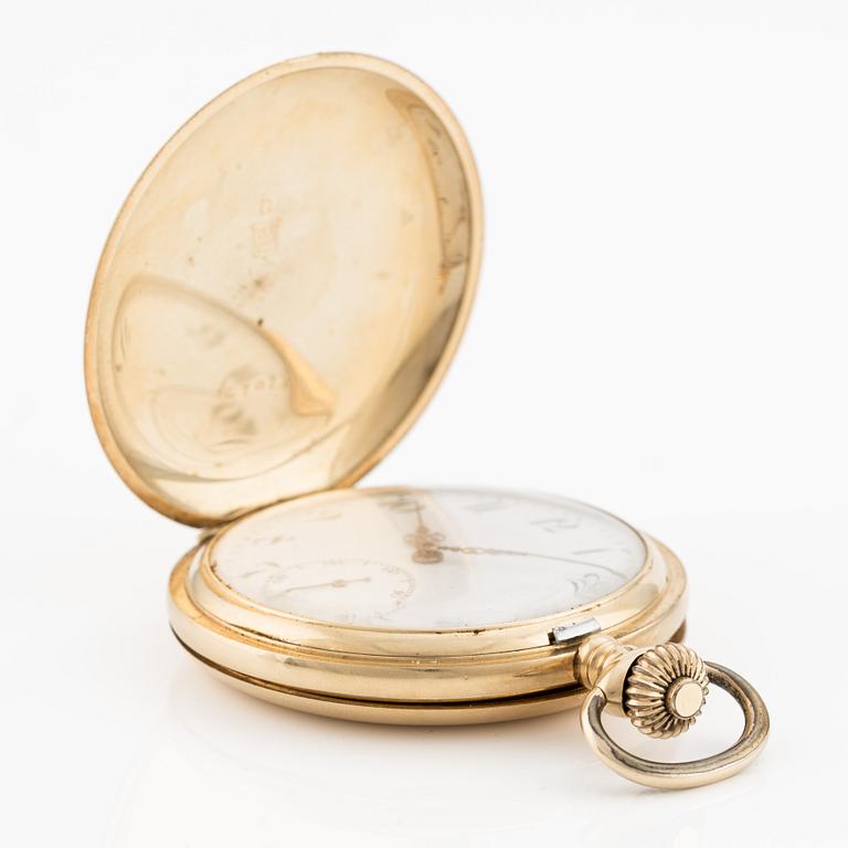 Pocket watch, 18K gold, hunter case, 51 mm.