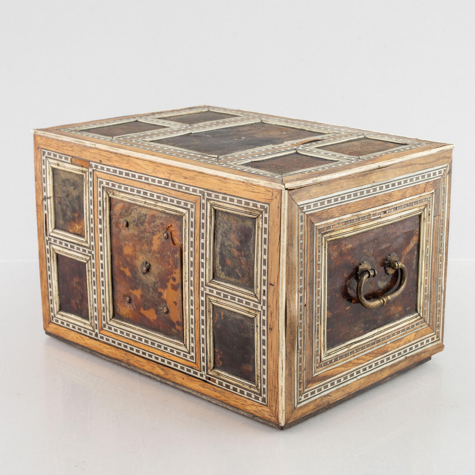 A Spanish colonial bone and tortoise inlayed writing-box, circa 1700.