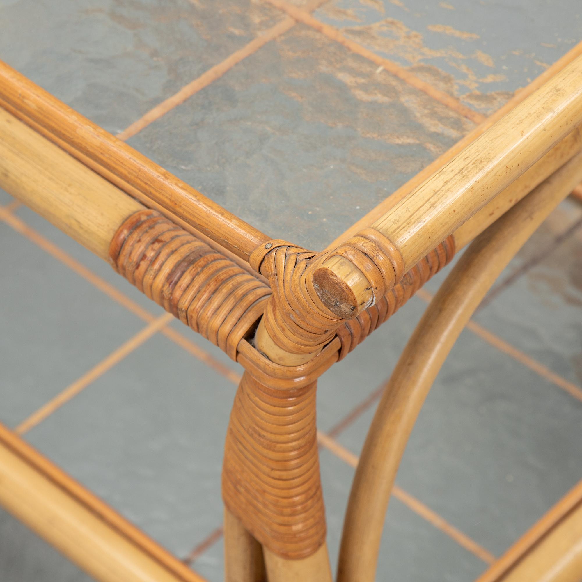 A bamboo and rattan drinks trolley, mid 20th Century.