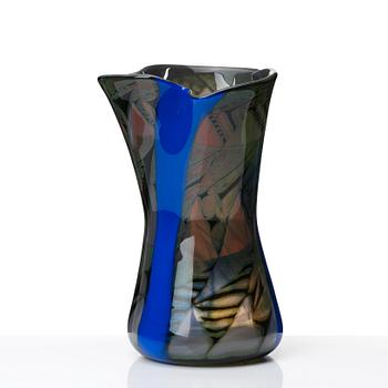 Eva Englund, a glass vase with vertical abstract decoration, Orrefors Sweden, 1989, EA-89.