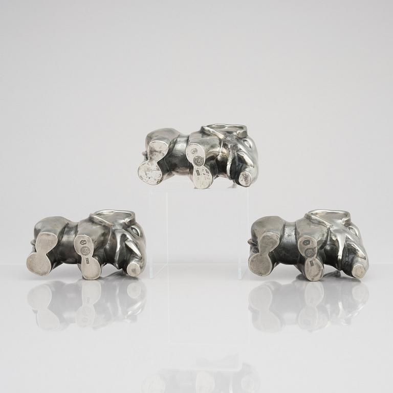 Björn Trägårdh, a set of three pewter sculptures of elephants, Svenskt Tenn, Stockholm 1984-85, model 1734.