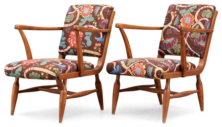 A pair of Josef Frank mahogany armchairs, Svenskt Tenn, model 638.