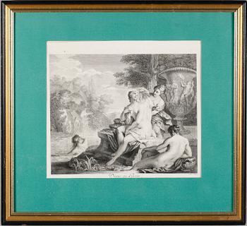 KOPPARSTICK, 2 st, efter Jeurat och Bassan, 1700-tal.