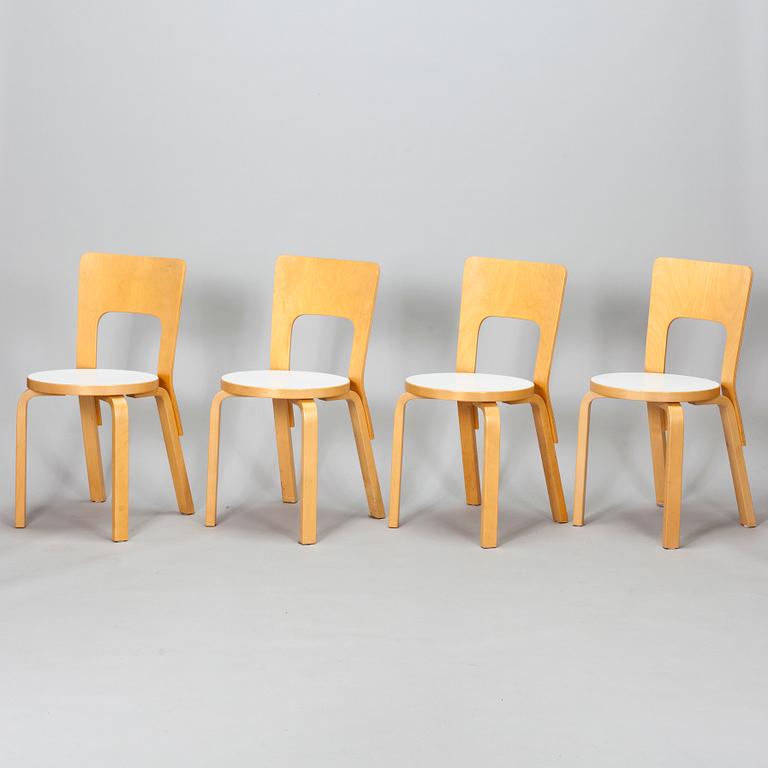 Alvar Aalto, four '66' chairs for Artek, late 20th century.