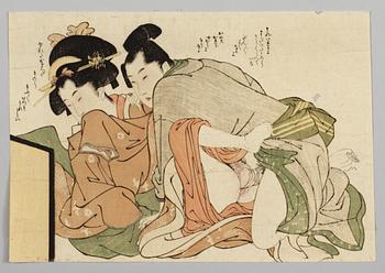 Utamaro, TRÄSNITT (5). Shungamotiv, omkring 1790-1805.