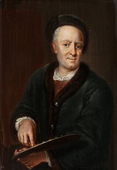 494. Johann Leonhard Hirschmann Tillskriven, Porträtt av en målare med palett.