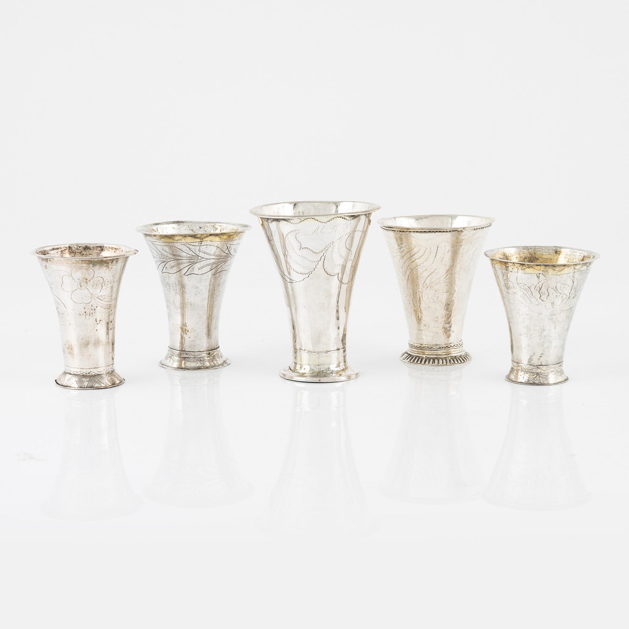 Five Swedish Silver Beakers, including mark of Elias Petter Modin, Sundsvall  1815,